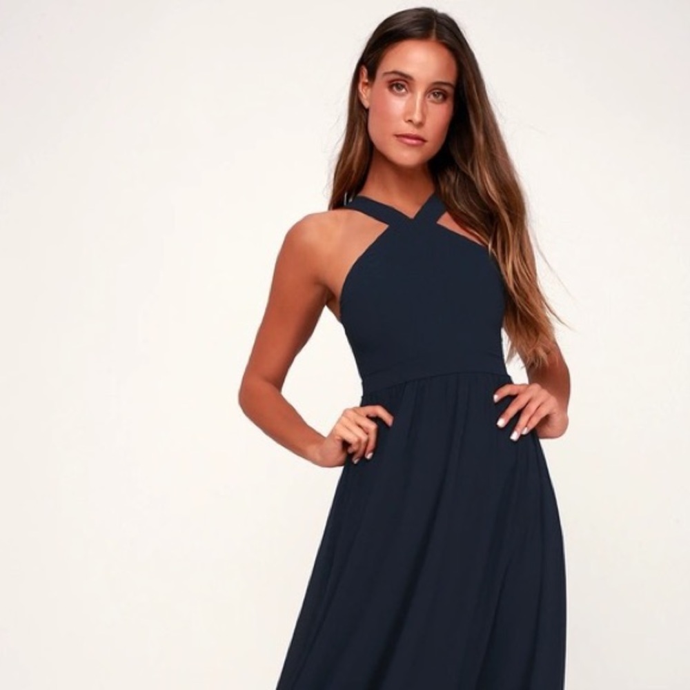 Navy Blue Maxi Bridesmaids Dress